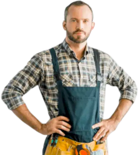 Profesyonel iş kıyafetiyle tesisatçı portresi.