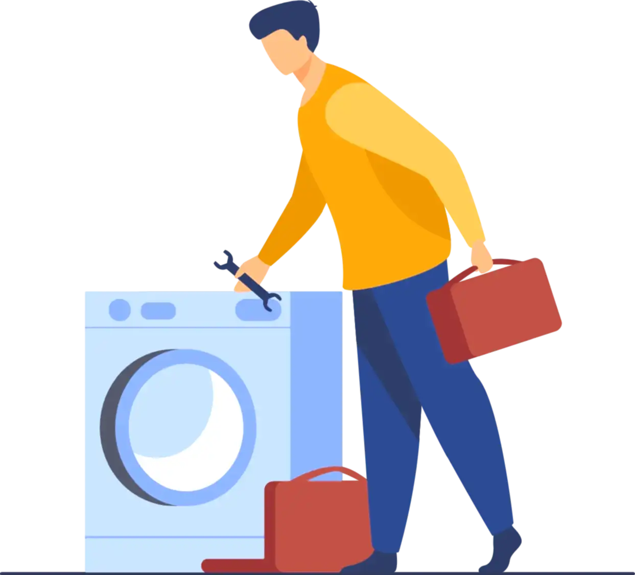 Çamaşır makinesi su tesisatı bağlantısı yapan tesisatçı animasyonu.